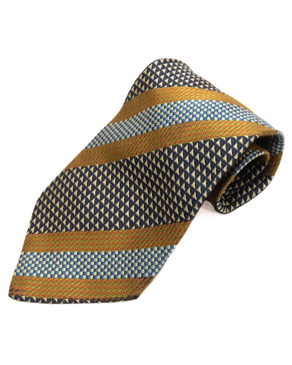 Massimo Livio Gold Black Blue Textured 100% Silk Made In Italy Necktie